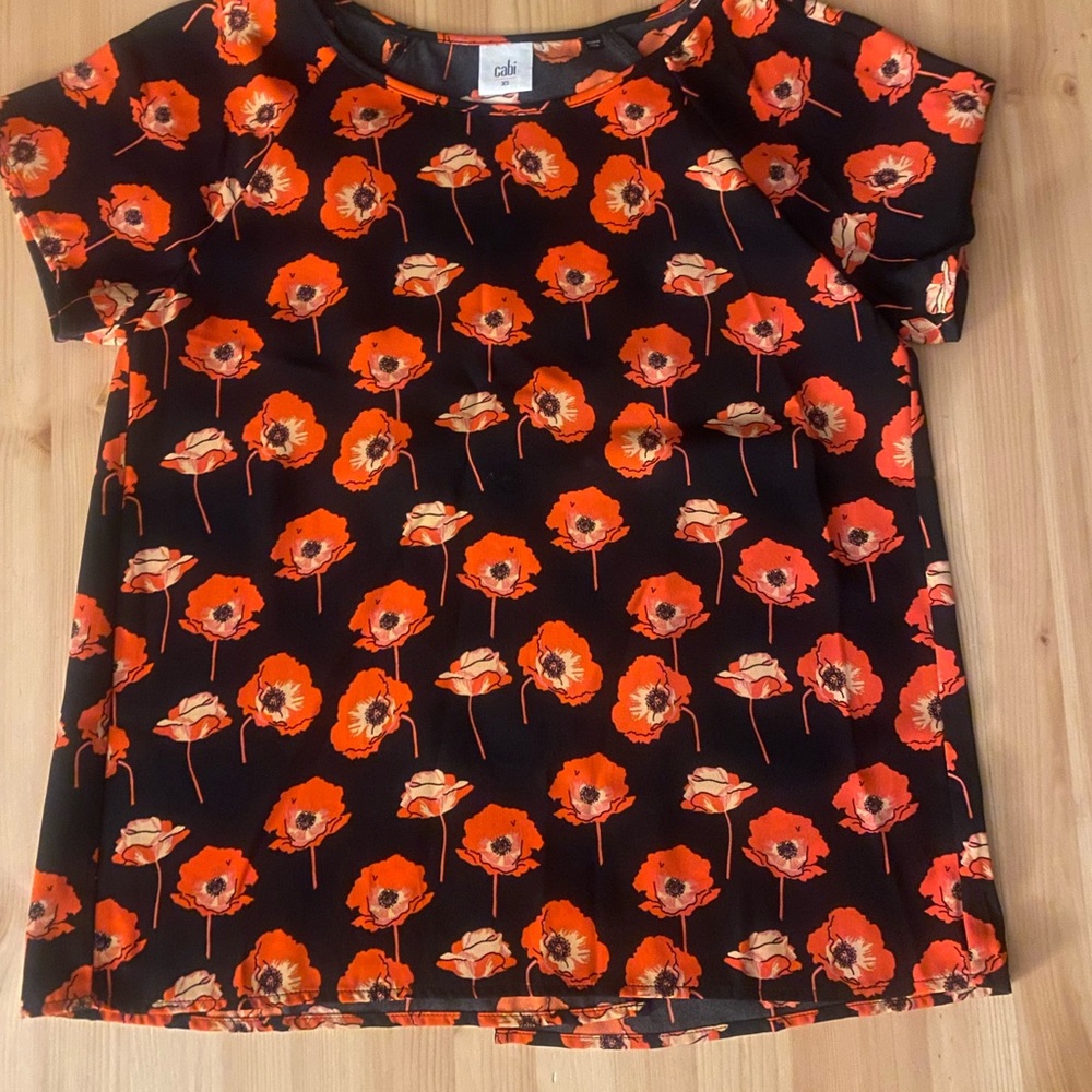 CAbi orange and black floral shirt